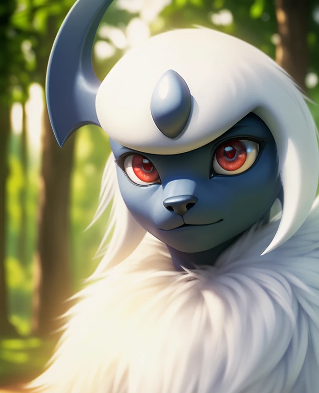 (high detail, film photography, soft focus, soft shaded, RAW candid cinema, photorealism:1.2, realistic, photorealistic:1.4, analog style, subsurface scattering, masterpiece, best quality, ultra realistic, 8k),, Absol, Pokemon, white fur, grayish horn, red eyes, determined, masterpiece, full body