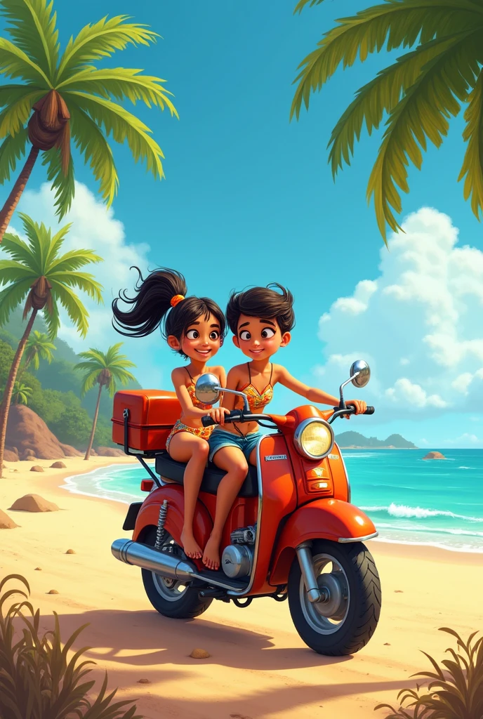A girl name "nikku" And a boy name "betu" From goa beach with bike