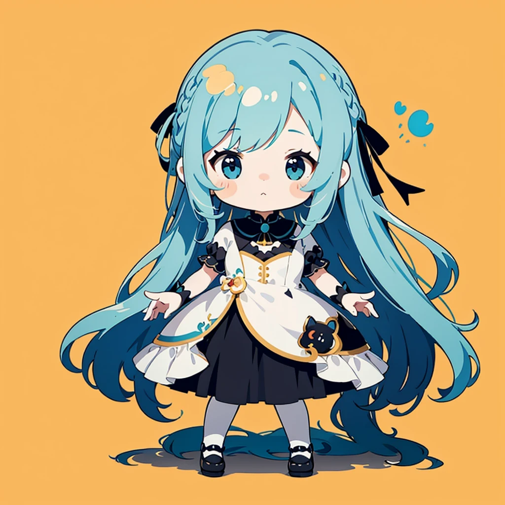 Little、cute、Ultra-high resolution、Best aesthetics、Top quality foot depiction、Anime Style、Flat avatar、Milky white and blue hair color、Long Straight Hair、Sitting with her legs stretched out、Inside a circular shape、Chic black and red dress、Simple Background、Sanrio Character Plush Toys、