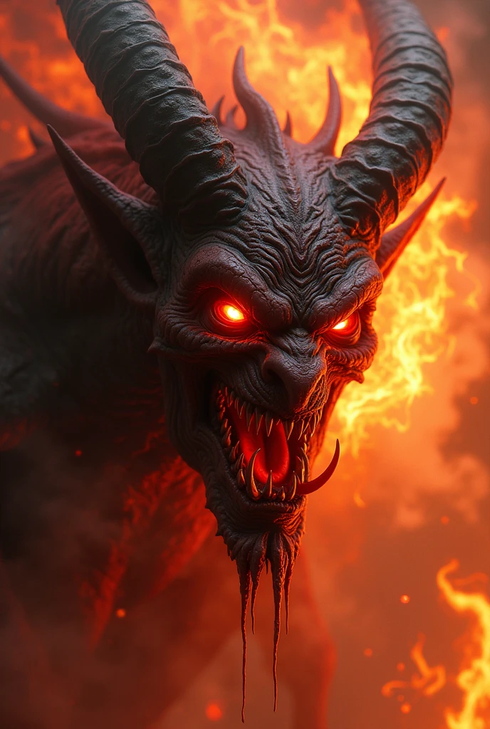 Satan demon blood face fire