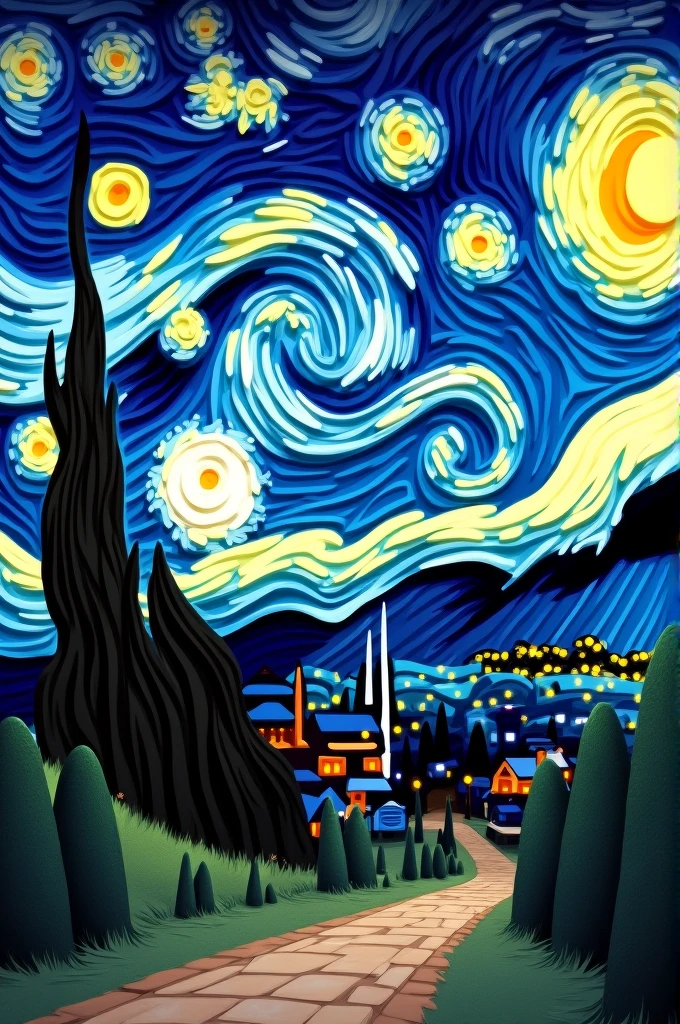Van Gogh starry night 3D wallpaper 