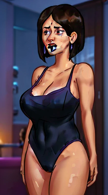 Jiro, 1 girl, she is wet, A shocked expression, short black hair, short messy hair, hair wet, standing, wetclothes, from the front,((Masterpiece artwork),(very detailed CG 8k unity wallpaper),best qualityer,,Report,1 girll,cinematic lighting,detailed back ground,beautiful detailed eye pupils,(Very fine and beautiful),(Beautiful and detailed description of the eyes),ultra detali,Masterpiece artwork,)),Facing the camera,outgoing underparts,camel fingers,absurderes,A high resolution,ultra detali),she is soaked,1 girll,Report,mellow,(pretty long hair,brunette hair)emotive expressions,With open mouth, protuberance,camel fingers,outgoing,colorfully,More Detailed,external photo of the body, beautiful purples eyes, perfects eyes, face perfect, (purples eyes:1), muscular, Room, hot pose, Kale, Kale, sexly, long earlobes, vagina,