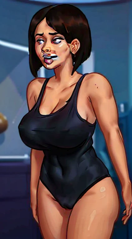 Jiro, 1 girl, she is wet, A shocked expression, short black hair, short messy hair, hair wet, standing, wetclothes, from the front,（（Masterpiece artwork），（very detailed CG 8k unity wallpaper），best qualityer，，Report，1 girll，cinematic lighting，detailed back ground，beautiful detailed eye pupils，（Very fine and beautiful），（Beautiful and detailed description of the eyes），ultra detali，Masterpiece artwork，）），Facing the camera，outgoing underparts，camel fingers，absurderes，A high resolution，ultra detali），she is soaked，1 girll，Report，mellow，（pretty long hair，brunette hair）emotive expressions，With open mouth， protuberance，camel fingers，outgoing，colorfully，More Detailed，external photo of the body, beautiful purples eyes, perfects eyes, face perfect, (purples eyes:1), muscular, Room, hot pose, Kale, Kale, sexly, long earlobes, vagina,