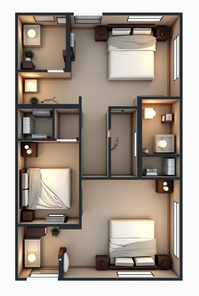 I want a triple bedroom plan with standard dimensions which must be in pure rectangular in shape and it should look more premium and luxurious