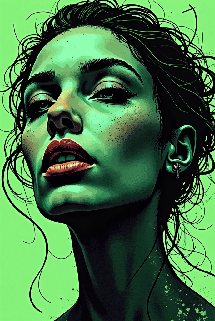 Electronic music album cover colors , green and black and drawing