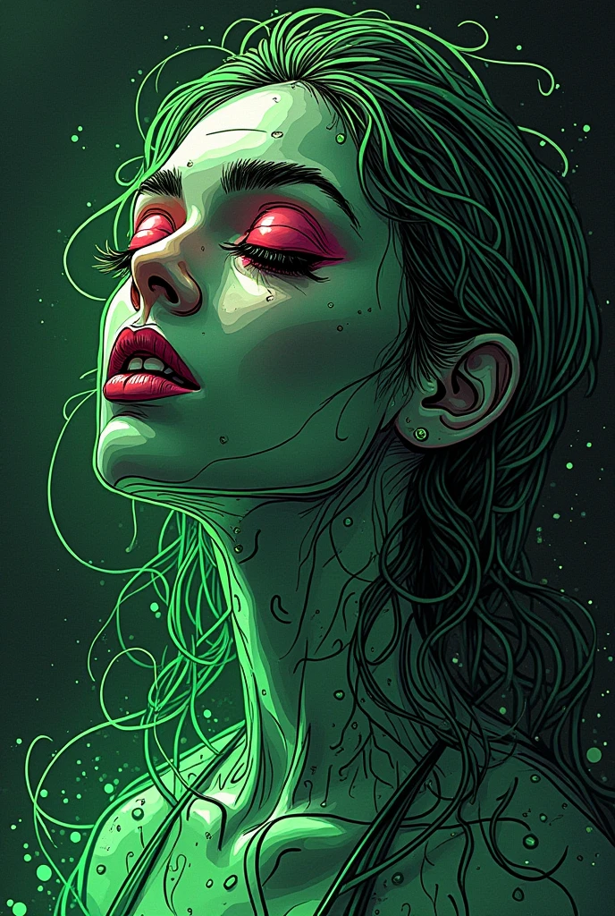 Electronic music album cover colors , green and black and drawing