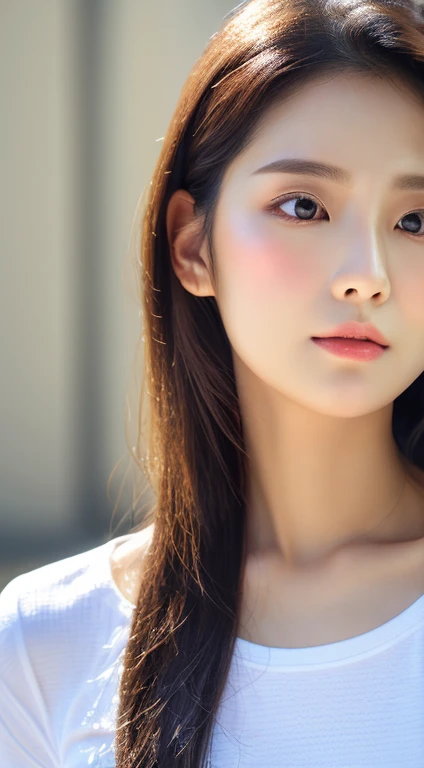 dressed up, (사진 realistic:1.4), (surreal:1.4), (realistic:1.3),
(soft lighting:1.05), (시네마틱 조명 improve quality:0.9), 32K,
1girl, 20yo girl, realistic인 조명, backlight, light on the face, Ray Trace, (brightening light: 1.2), (improve quality: 1.4),
(best quality real texture skin : 1.4), delicate eyes, delicate face, delicate eyes,
(pleasure, blush), (Tired, sleepy and satisfied), face close up, t-shirt,
(Increased body line feeling:1.1), (Increase skin texture beauty:1.1)