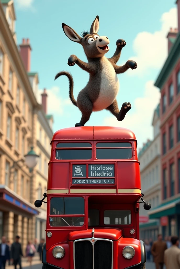 Donkey dancing on the top up the buss roof