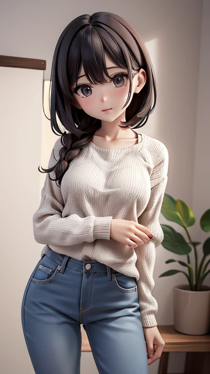 30-year-old woman、Mother,Married women,,Black Hair,Small breasts、Small breasts、Casual wear、Calm appearance、sweater、shirt、5 clothing patterns、Clothing design、whole body、One character、
