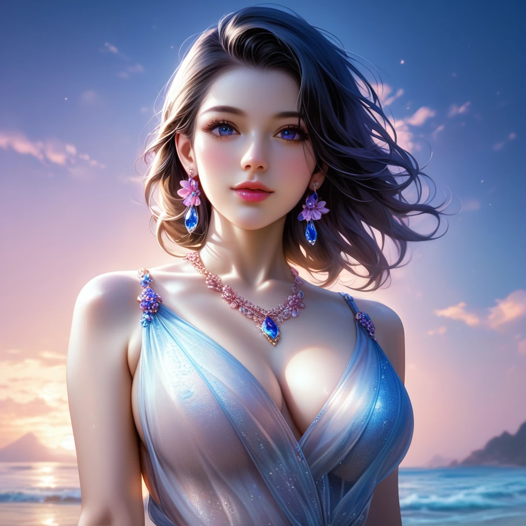 score_9, score_8_superior, score_7_superior, A masterpiece in 32K resolution,Highest quality,it is really amazing,Very detailed,Ultra-high resolution,Ultra-realistic,Realistic,Increased depth of field,Cinematic lighting,
Sexy mature Japan woman,
black straight medium hair,Ultra-detailed and beautiful face,Gentle expression,Translucent white skin,Realistic skin texture,
Elegant swimwear,
Elegant and luxurious design,Colorful color patterns,Beautifully detailed decoration,Detailed fabric texture,
Gorgeous necklace,Earrings,
Coastline at night,delay々A desolate sandy beach that continues,The huge moon illuminates the beach in a fantastic way,Dark clouds floating in the dark night sky,
Low - Angle,