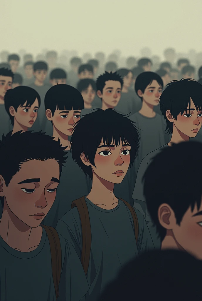 Crowd of Weak young people of age 18-25