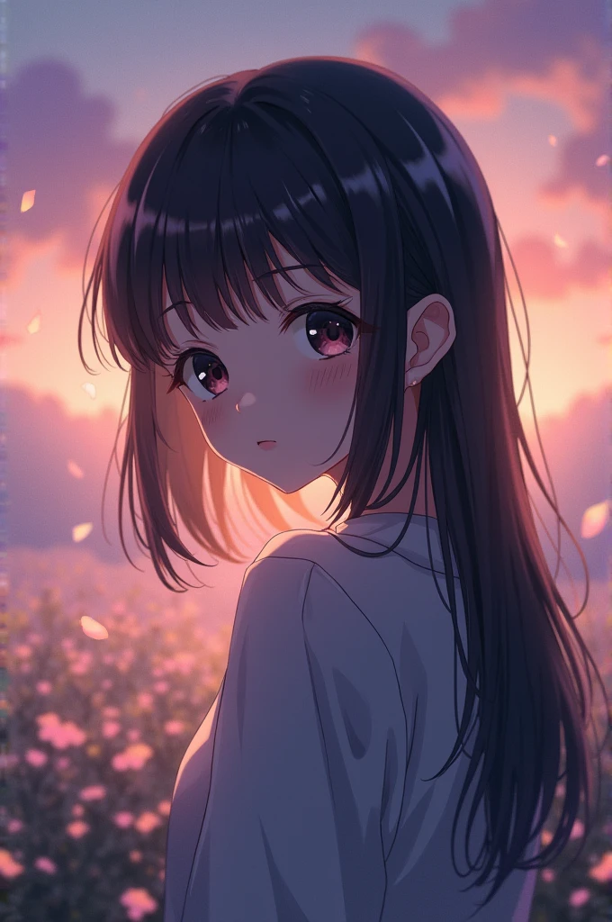 An anime girl thinking of you and drowning in twilight