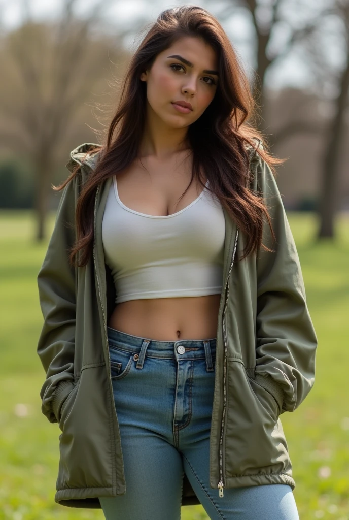 1 (wearing oversized_jacket:1.3), Lie down on the grass, Overhead camera, sharp focus, handsome,plump legs, skinny,professional lighting,city, eyelines,gold necklace,rendered eyes,tall body,adult woman,hair ornament,instagram most viewed,official wallpaper, official art,(kpop idol), mini skirt, half-closed eyes,building,((photorealistic painting art by midjourney and greg rutkowski)),((supermodel)),