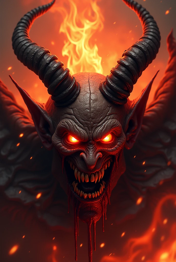 Satan blood face fire satanism occult horns