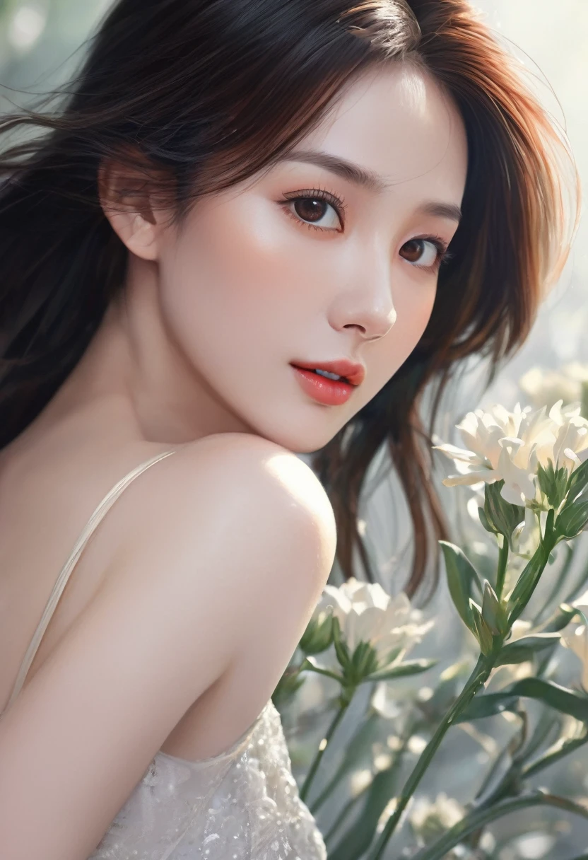 masterpiece, best quality, illustration, Super detailed, fine details, High resolution, 8k wallpaper, Perfect dynamic composition, Beautiful and delicate eyes , Open mouse, Sexy face,There is a feeling of ecstasy on the face,Facing the peak of sexual arousal, looking at the audience, ((Dark background)), mark demstead style
