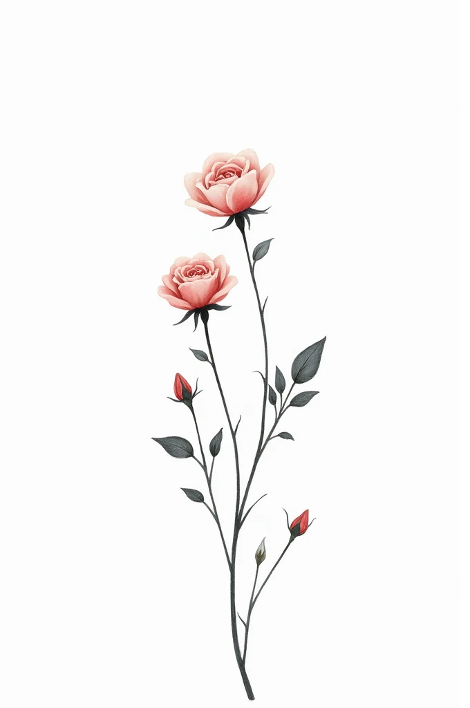 Pure white background,Black Lines,Hand painted roses,The flowers are petite,The overall appearance is relatively slender,Artistic