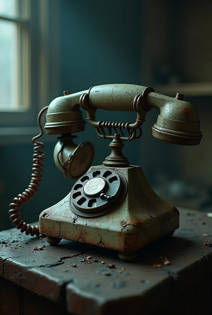 A mancalling from vintage phone with horrible look