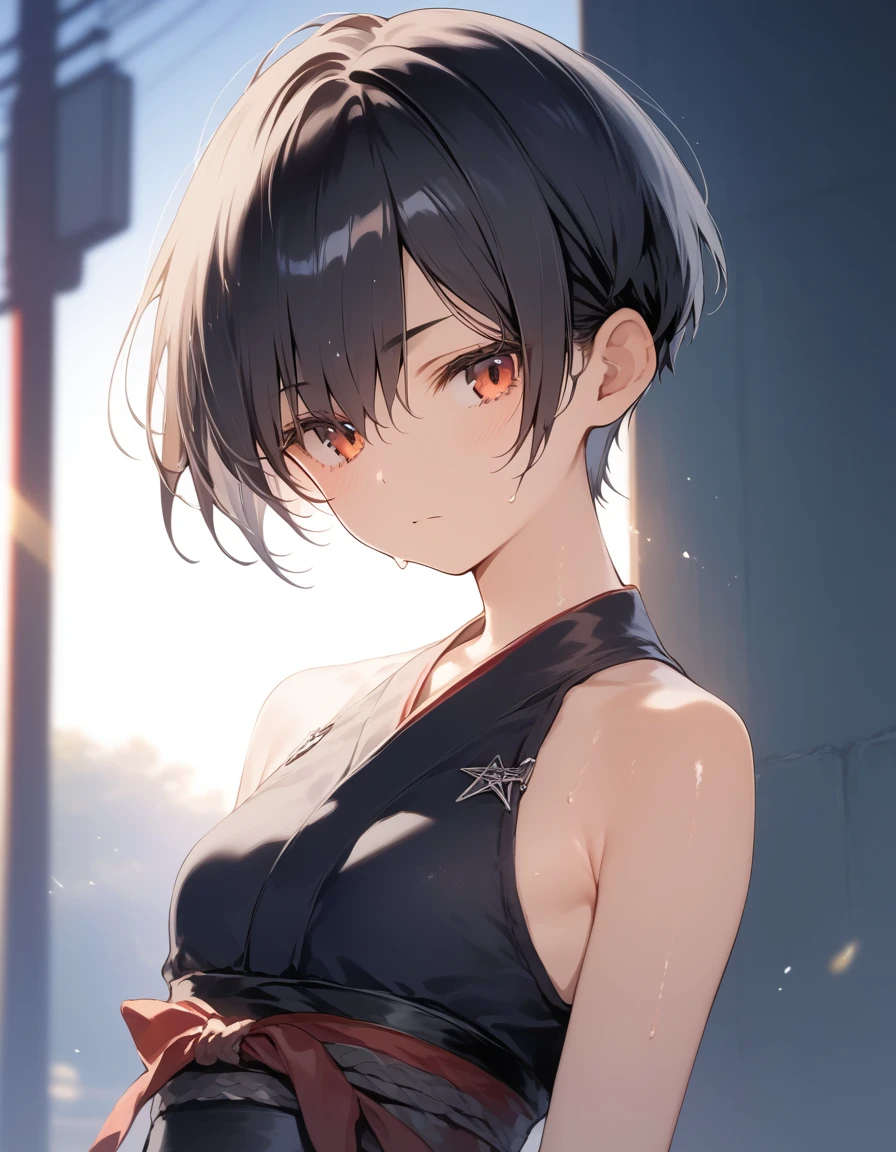 score_9, score_8_up, score_7_up, source_anime, best quality, masterpiece, official art, absurdres, highres, ultra-detailed,waifu2x,JAV Cover,break,1girl, tomboy, ninja girl, very short hair, pixie cut, small breasts, slender, beautiful detailed eyes, expressionless, sweat, sleepily, (disgust:0.3), sexual appeal, pov, night, outdoors, break,(clear line illustration:1.2), super detailed skin, shiny skin, very high resolution, very aesthetic, Best sexual lighting powered by famous artist, 4k, 8k, 16k, cute picture, beauty illustration,photoshop_(medium),,(Detailed Lighting),best anime 8k konachan wallpaper, pixiv contest winner,