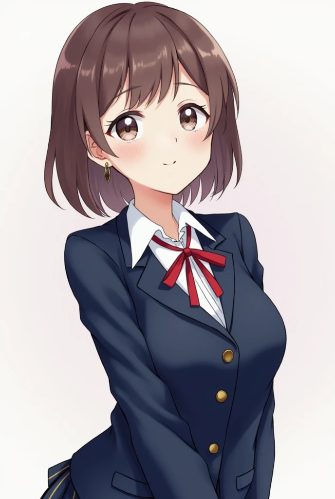 Japanese Girls 18age short hair、Navy blue blazer uniform、Smile、boyish