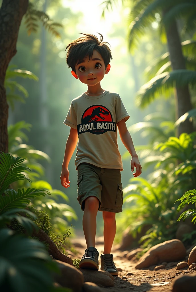 Beautiful boy in Jurassic park that's boy's name in t-shirt with text " Abdul Basith"