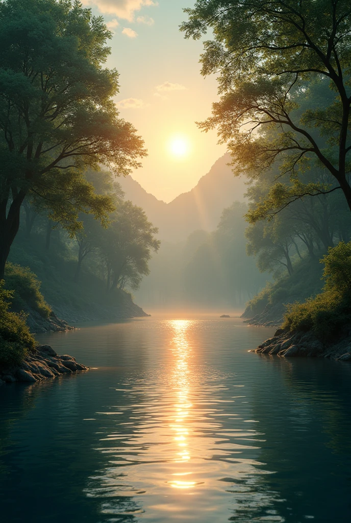 Reflection of the sun hitting the river waters 
