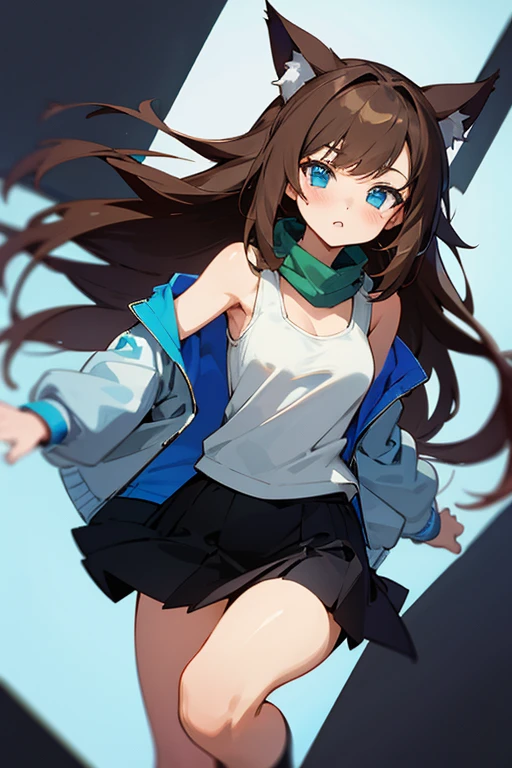 girl、confident face、earrings、thin、Outstanding style、modest chest、Goggles on foreheadをつけている、small ass、A thin 、The navel is visible、Zip design、white wetsuit with front zip(Separate tops and bottoms design)、Work gloves、Goggles on forehead、brown skin、middle hair、thin、cleavage、choker、thinウエスト、