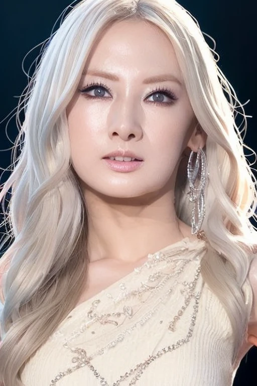 dynamic dance, girl, silver color hair, white clear micro vikini, full body, beautiful face, highdetailed eyes, high quality pupils, perfect body, beautiful , high detailed real skin, high quality skin, sweaty skin, high detailed real shadow, water drop, many color ink drop, fantasy, masterpiece,ターコイズネックレス、大きなイヤリング、プラチナジュエリー、ツインテール、ギャルメイク、チーク、