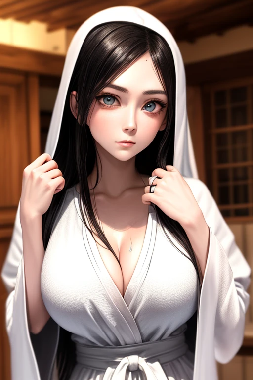 masterpiece, Highest quality,  Unreal Engine,  Super Resolution,  Very detailed, Complex, colorful, Clear images, Sharp focus, Digital Blending, 

Beautiful woman, Mountain village_Sadako, ((White robes)), Pale skin, Ghost, Black Hair, Perfect Eyes, Perfect Face, Ultra detailed hair, Ultra detailed face, Very detailed lips,Vivid expression, Healthy Body, Beautifully detailed sweat glands, Smooth skin texture, Carefully drawn,
(humidity:1.2), Beautiful Eyes, (Attractive face:1.2), (Beautiful Skin), (Big Breasts), Sticky with sweat, In a dynamic pose,

The world of rings, indoor, In the old house, 