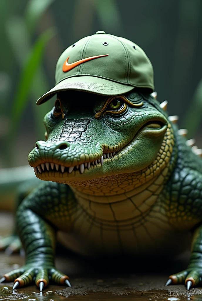 Alligator with Nike cap