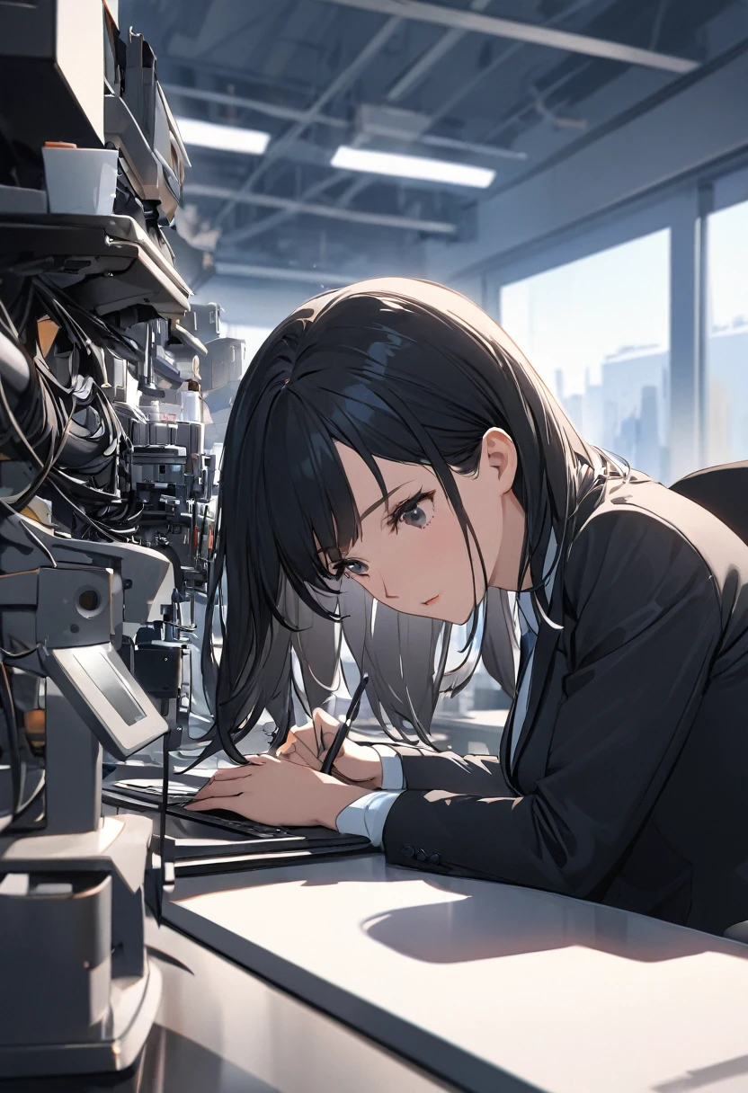 woman,Beauty,Black Hair,Social People,suit,work,workplace,machine,Chair,She alone,close-up head