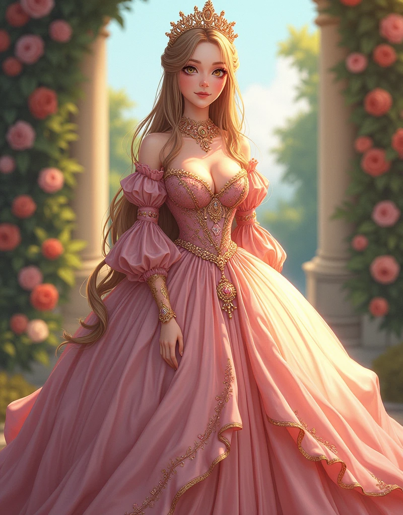 ((moe anime artstyle)),((Masterpiece)),(Best Quality),((Super Detail)),((Very Delicate and Beautiful)),Solo,full body,((full body portrait)),absurdly gigantic tits,(((1 bling-bling princess in beautiful embroidery and jeweled gorgeous rococo ballgown with voluminous full length crinoline hoop skirt))),(((((absurdly gigantic tits,curvy))))),deep cleavage,Skindentation,(detailed face and eyes),jewel-like eyes,((absurdly long Straight hair)),extremely gorgeous hair ornament,((extremely gorgeous big tiara)),luxurious jewelry,((beautiful embroidery and jeweled gorgeous rococo ballgown with voluminous full length crinoline hoop skirt)),(((((absurdly gigantic tits))))),standing pose,palace garden,Looking at viewer,full body