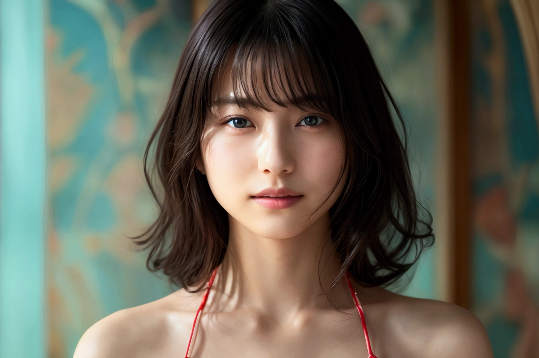 Masterpiece:1.5、Highest quality:1.5、(Beautiful Japanese Women:18-year-old)、Straight hair with black hair、Bikini Swimwear:String Bikini:Colors and patterns,Beauty Painting、Realistic portraits、Beautiful detailsまでこだわった目、超High resolution, (reality:1.2), Cinema Lighting、Detailed face、 Beautiful Face、Beautiful Skin、Beautiful breasts、(Looking at the audience)、(High resolution)、(8k)、(Very detailed)、(Beautiful details)、(wallpaper)、Bright lighting、Professional Lighting、smile,Whole body、Skin-beautifying effect、Overall image、Accurate anatomy:1.2、Accurate Images:1.2、Very detailedな画像、Perfect image、Flawless images、Natural soft light、Beautiful images、(Best Shot,RAW Photos)