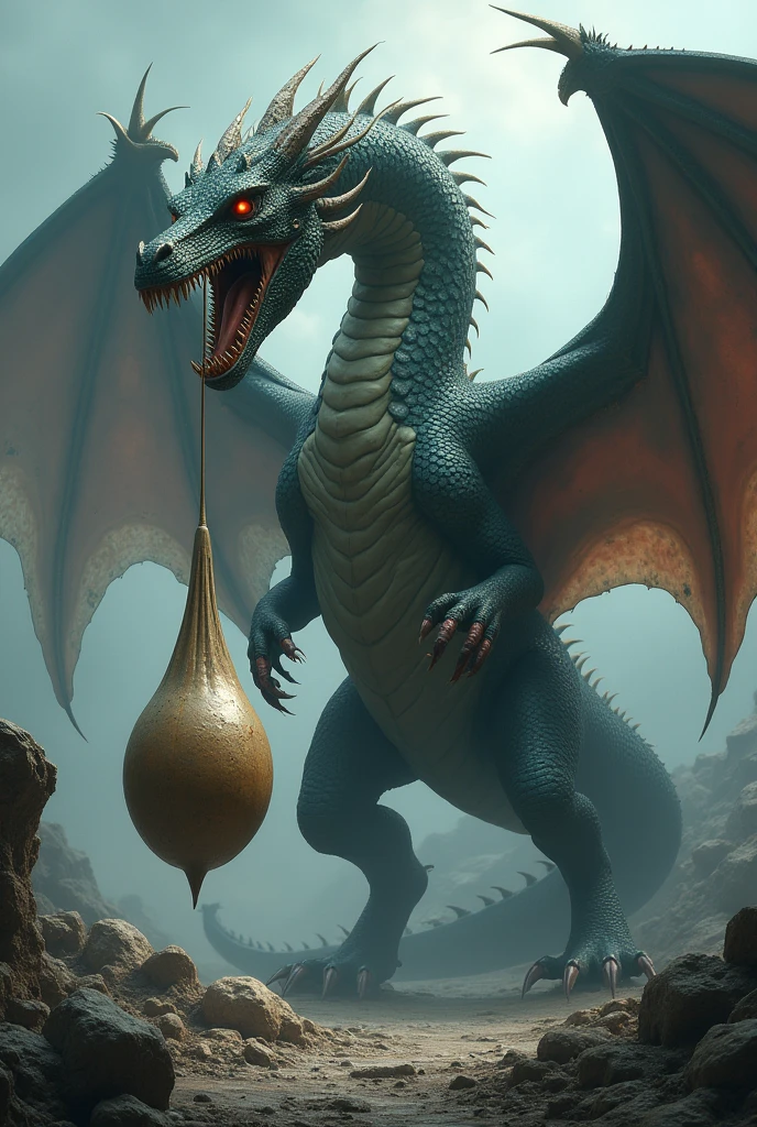 Elden ring dragon with a ballsack hanging down