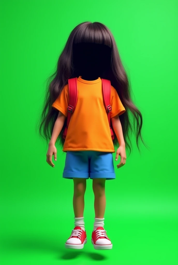 Create Dora the Explorer without the head, only the clothes and hair. background verde chroma key