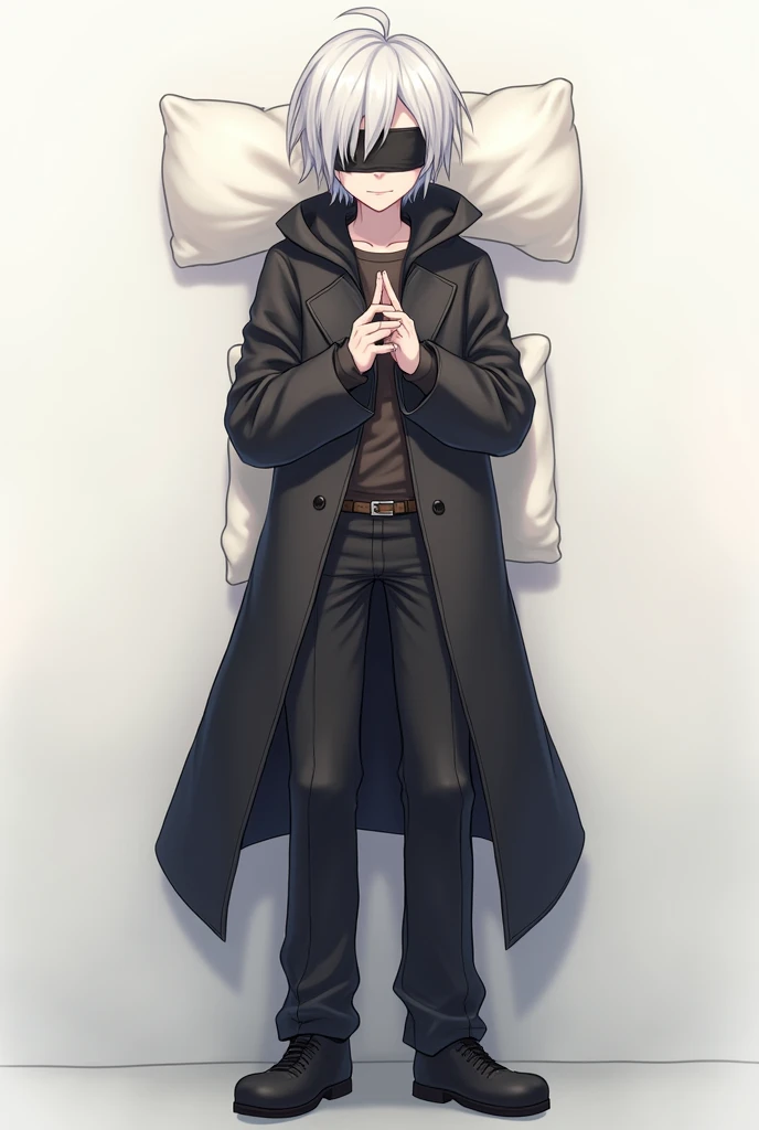 Nier automata 9s, dakimakura, anime boy, black blindfold, in full growth