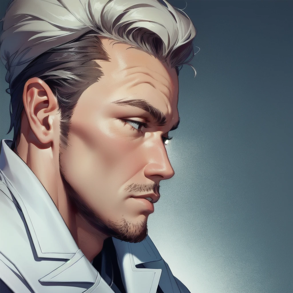 a close up side angle of a tall man's face, athletic build, with long black hair that falls over her shoulders. His eyes are a deep red, like embers, a trace of his curse. Your skin has a slightly pale tone, with visible scars on his arms and torso, memories of past battles, perfil,He wears dark leather armor, intertwined with pieces of ancient metal,tall walking in a dense forest, d & d fantasy digital art, epic Arte de RPG, high quality dnd illustration, d&trends at artstation, d wallpaper&arte d, d & d fantasia pintura digital, d & of fantasy art, Arte de RPG, Arte de RPG, d&arte dwork