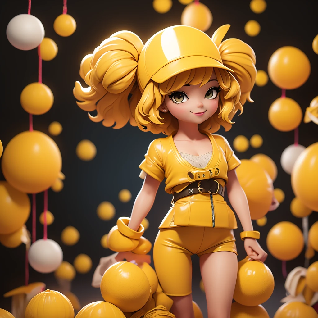 yellow color wearing modern clothes , happy joy , 3d illustration , dark background 