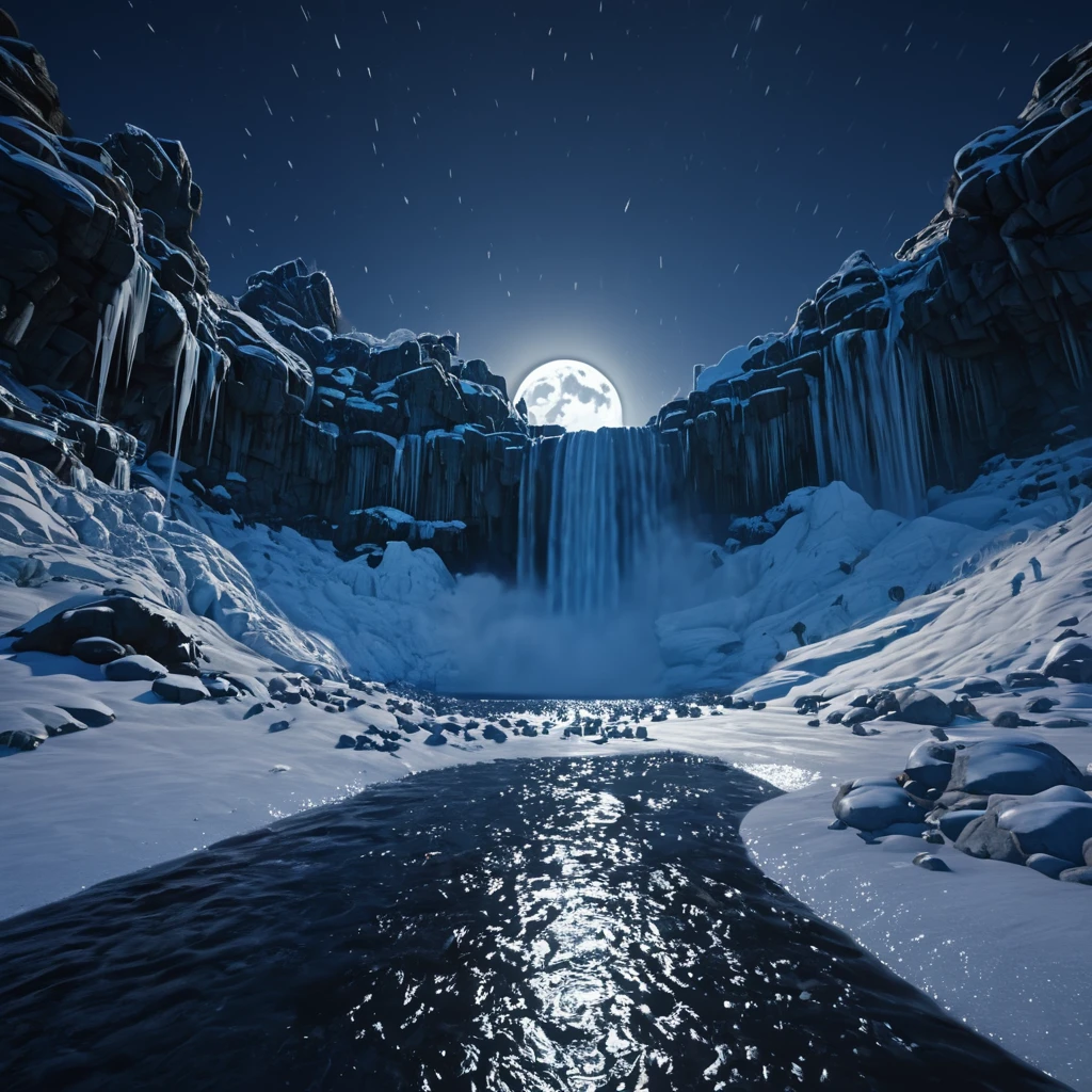 Nine person confinement room, wild beast, Mickey Mouse sucking bloodSnow mountain, glacier, night view, full moon، wolfs, beautiful weather snowflakes, waterfall 8K UHD, NVIDIA RTX RENDERING, RAY TRACING, DLSS 3 EFFECTS CINEMATIC EFFECTS