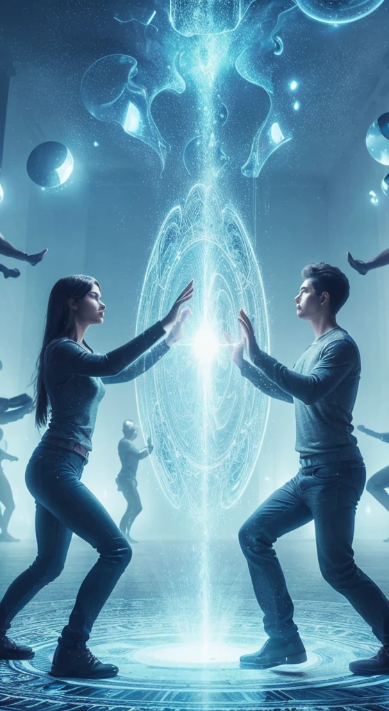 Very real image. people practicing telekinesis. Photorealism, full view, very detailed image, very realistic, hyperrealism, cinematography, Ultra HD, 8k, Unreal Engine 5, sharp focus, intricate and mysterious masterpiece. (Long exposure photography Artistic illustration close-up portrait very detailed: final quality, medium shot, backlight, Rich and striking. Enigmatic and mysterious manipulations (composition of the rule of thirds), ((detailed environment with strong lines) The best quality, in camera, white light, warm and clean aesthetics, dazzling screen composed of millions of brilliant ultraviolet rays, HDR.