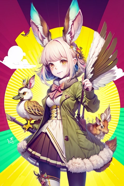 Wolpertinger made of duck + Hase + mouse + in bright colors + Anime-Series