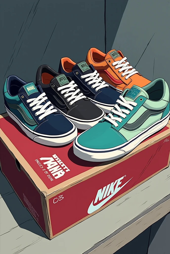 Old school sneakers in anime style Vans AdidasイDas nike Only a lot of sneakers
10 pairs