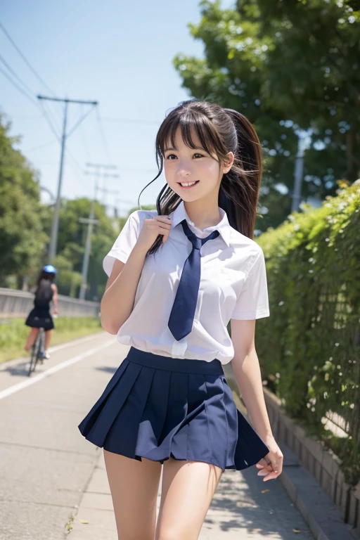 Cute Girls､high school girl､uniform､mini skirt､See-through､Fluttering in the wind､cycling