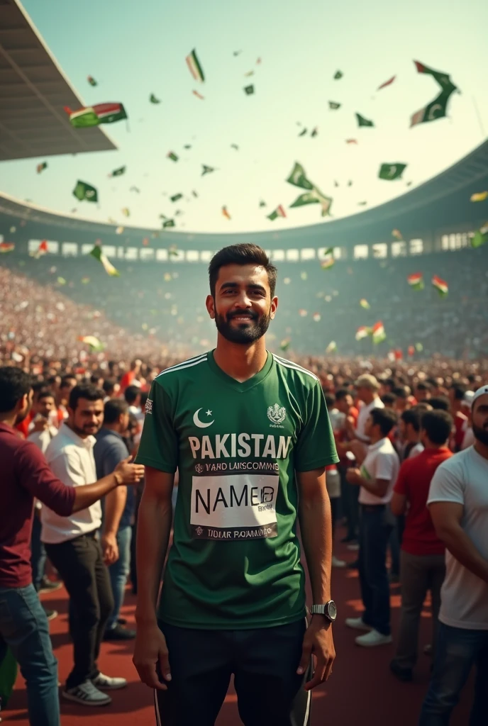 A massive crowd turned up at the Lahore Airport to welcome Arshad Nadeem 🔥🔥 🇵🇰 🥇❤️ pakistan Arshad nadeem name on shirt