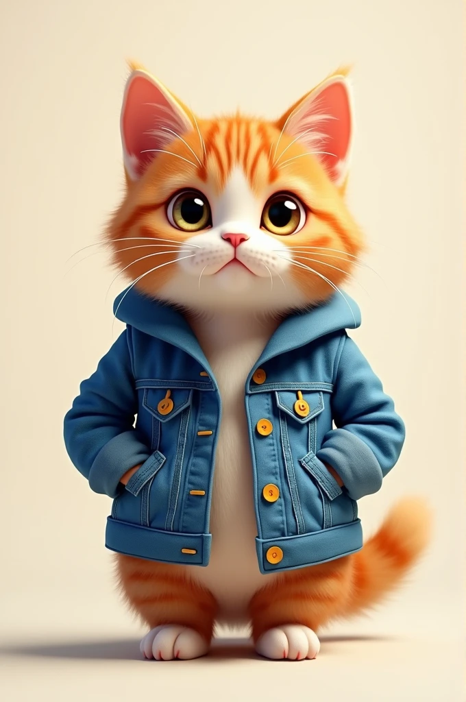 Cat in blue jean jacket.
