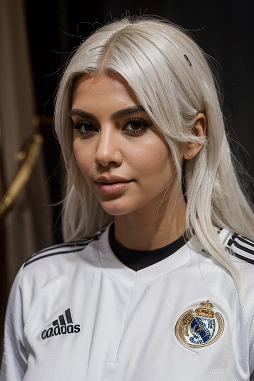 Kim Kardashian white hair, Real Madrid jersey