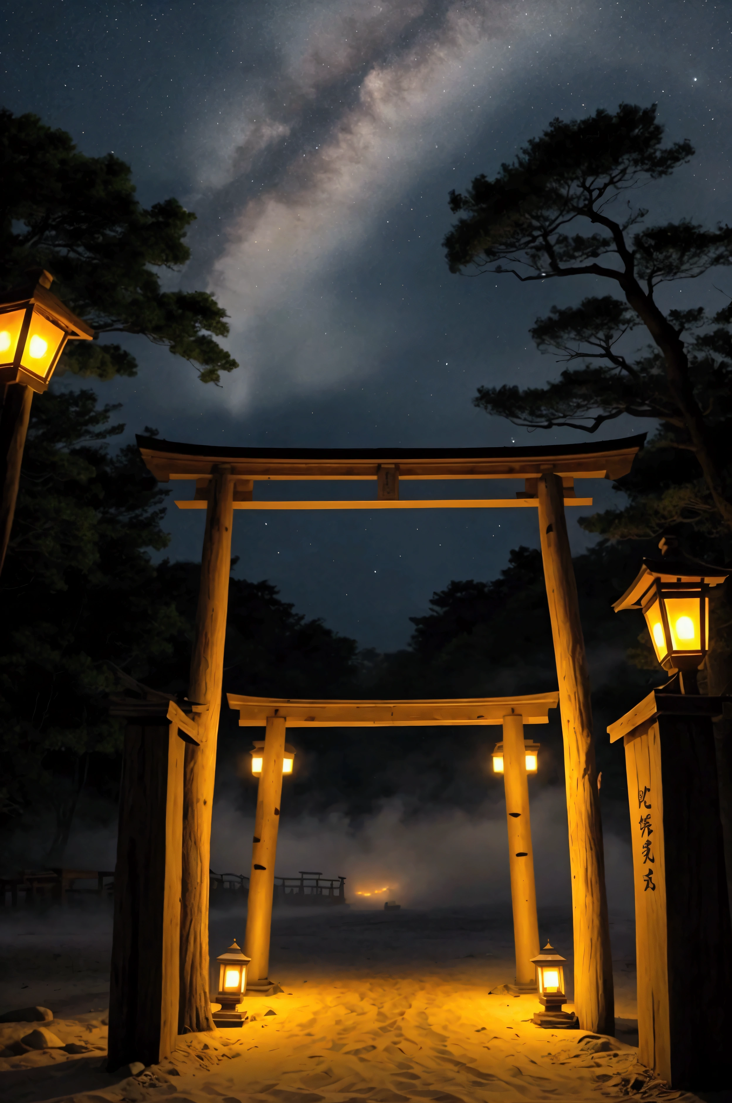 Real Stick、Sandy Beach、Late Night、Thick Fog、Decayed Torii Gate、Lantern、Festivals、stone stage、Particles of light、firefly、landscape。