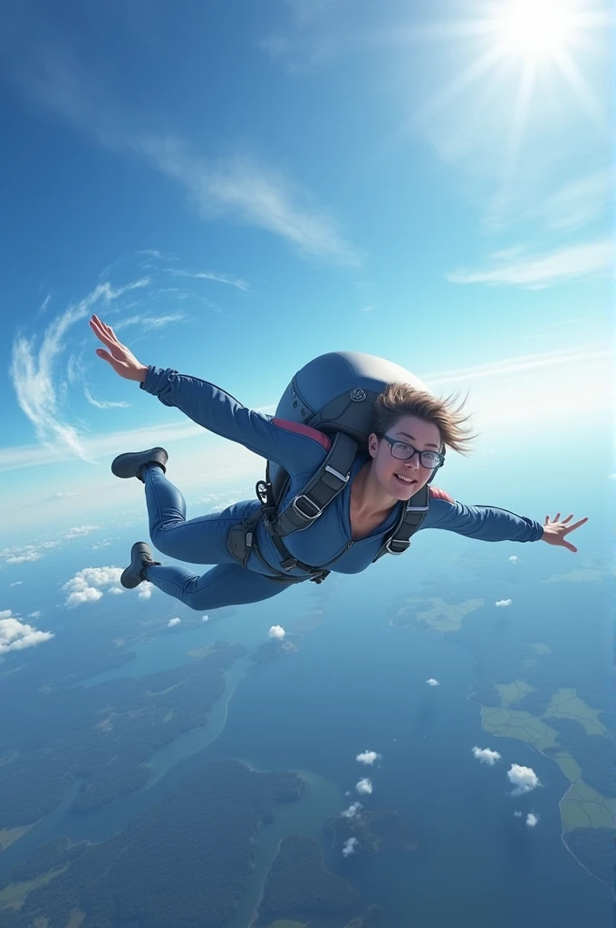 a sky diver expriencre the thrill of free fall ,with earth aproching rapidly below and expansive sky above