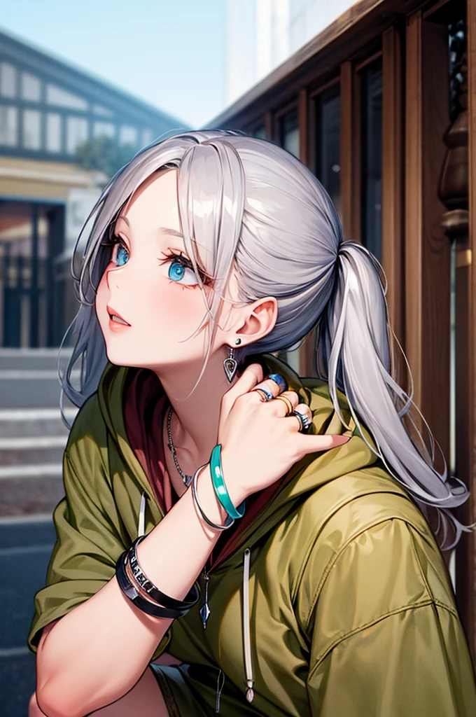 Twin tails, Silver Hair, hoodie, Vintage Gothic, Pause, cute, Look up, high quality, necklace, ring, bracelet, Earrings