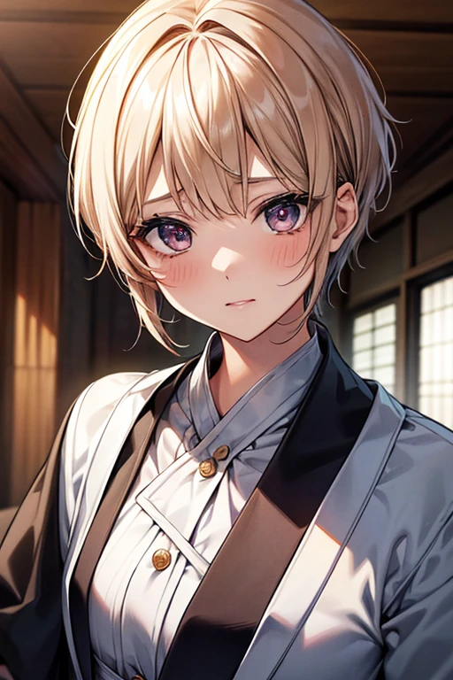 高品質in超リアルなポートレート。彼女は小さく繊細な顔立ちin、I have a slightly rounded face shape。Her expressive almond-shaped eyes have a gentle and warm gaze.、I have strong eyebrows。肌は無垢in透き通るような白さin、It has a natural shine。(Her hair is brown and pixie cut.:1.3)in、シンプルinエレガントに整えられています。メイクはナチュラルin、A light foundation and subtle blush、Uses a soft pink lip color。ライティングはソフトin自然な光を使用し、Accentuating facial features、Does not emphasize shadows。背景はシンプルinぼかしたグラデーションin、Focus on the face。
