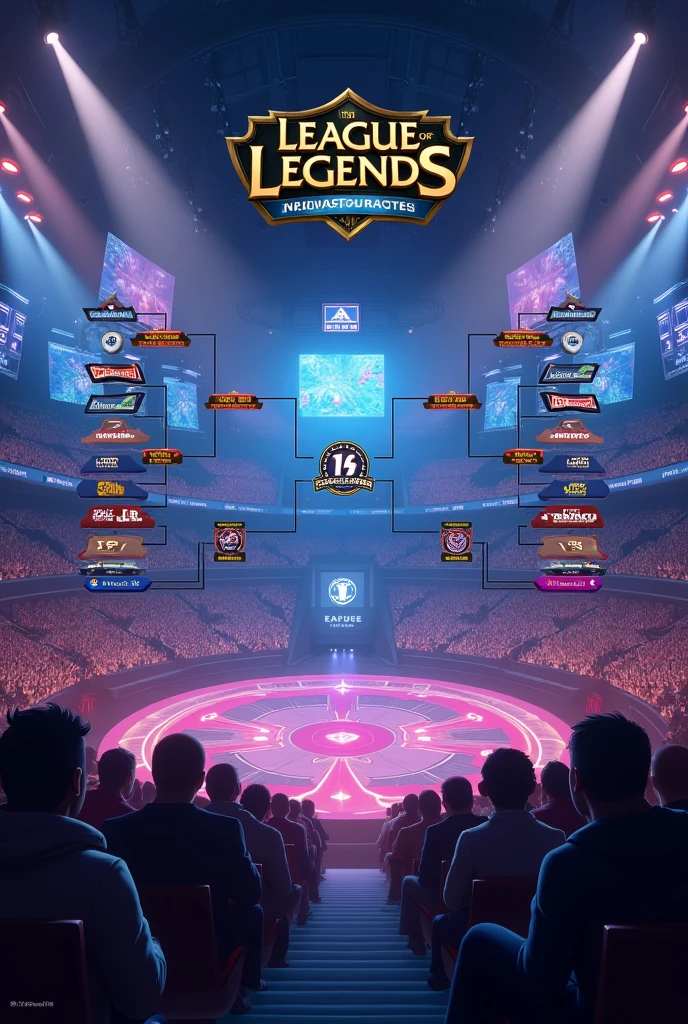generates an image of a League of Legends themed tournament bracket with names to carry and starting from the Round of 16